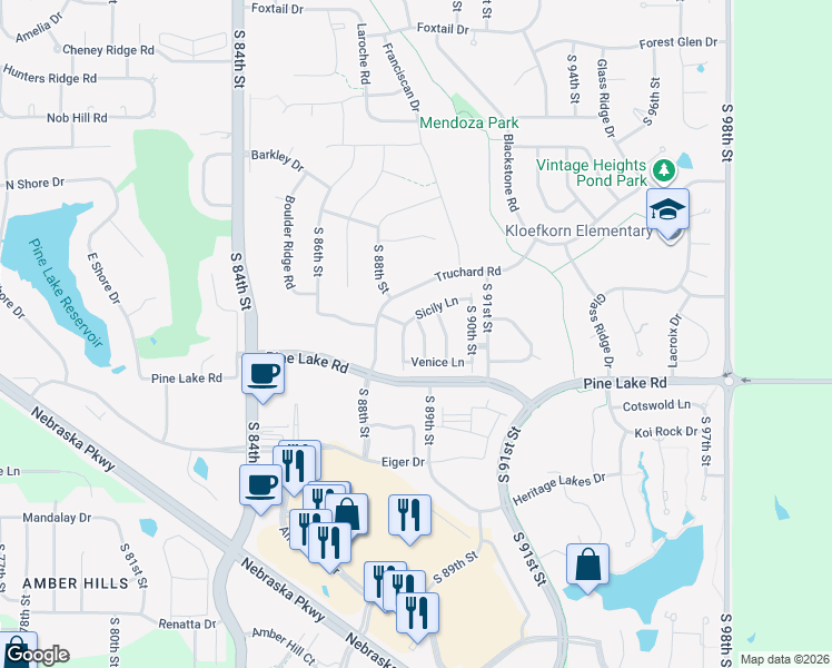 map of restaurants, bars, coffee shops, grocery stores, and more near 6904 Milan Drive in Lincoln