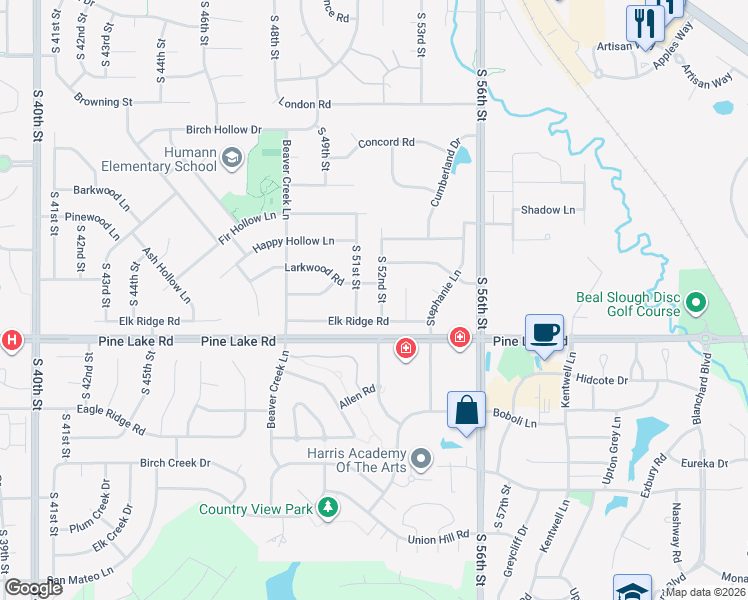 map of restaurants, bars, coffee shops, grocery stores, and more near 6940 South 51st Street in Lincoln