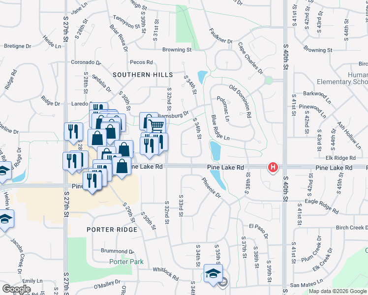 map of restaurants, bars, coffee shops, grocery stores, and more near 3322 Gettysburg Drive in Lincoln