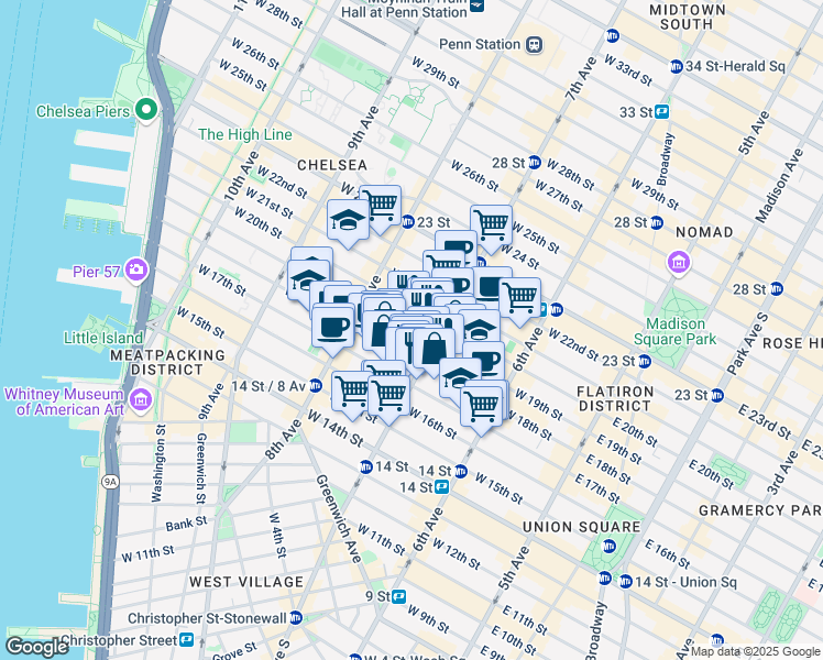 map of restaurants, bars, coffee shops, grocery stores, and more near in New York
