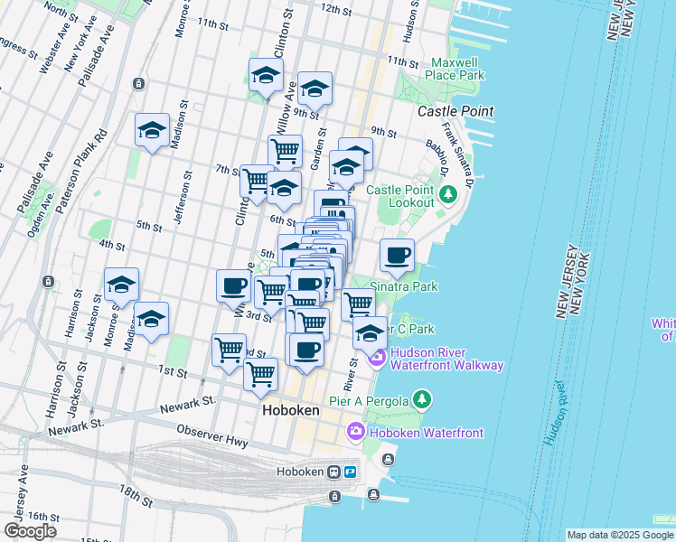 map of restaurants, bars, coffee shops, grocery stores, and more near 407 Washington Street in Hoboken