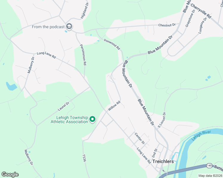 map of restaurants, bars, coffee shops, grocery stores, and more near 467 Willow Road in Walnutport