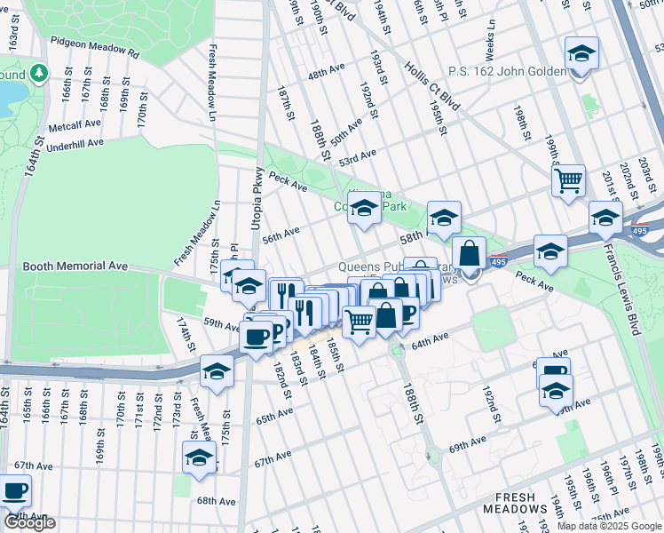 map of restaurants, bars, coffee shops, grocery stores, and more near in Queens