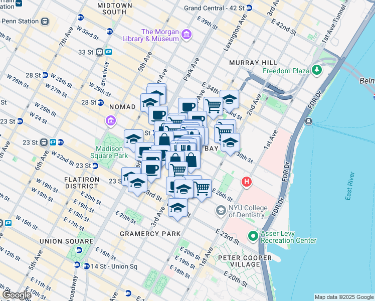 map of restaurants, bars, coffee shops, grocery stores, and more near 376 3rd Avenue in New York