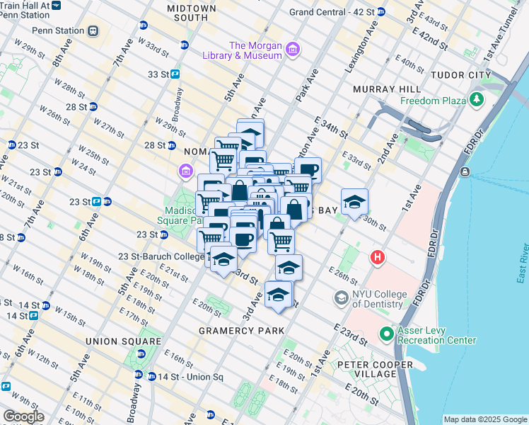 map of restaurants, bars, coffee shops, grocery stores, and more near in New York