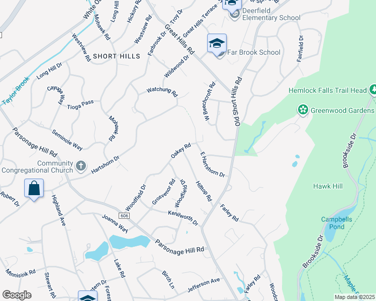 map of restaurants, bars, coffee shops, grocery stores, and more near 52 Hilltop Road in Essex County
