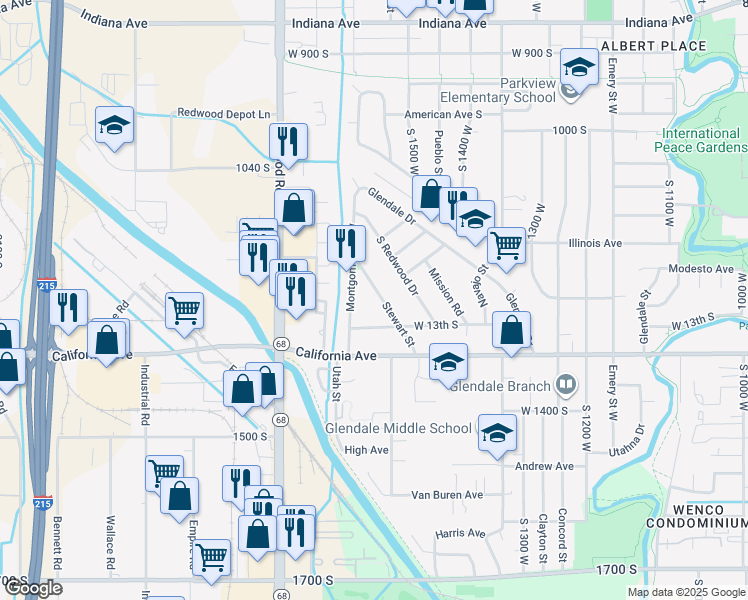 map of restaurants, bars, coffee shops, grocery stores, and more near 1232 Stewart Street in Salt Lake City