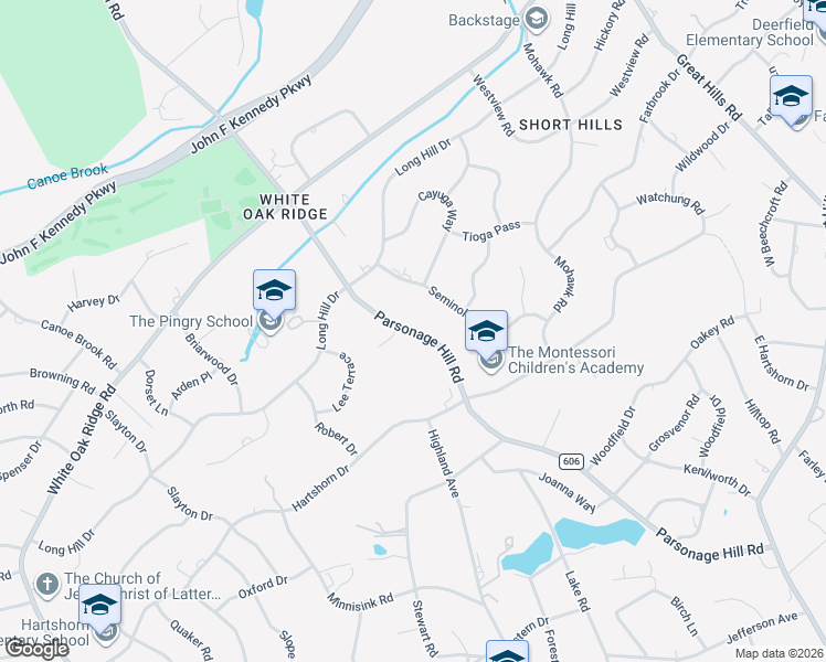 map of restaurants, bars, coffee shops, grocery stores, and more near 201 Parsonage Hill Road in Millburn