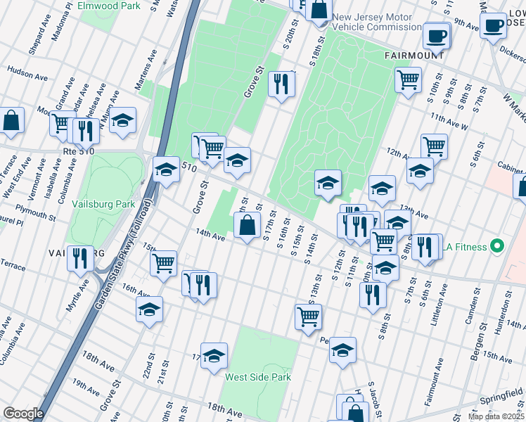 map of restaurants, bars, coffee shops, grocery stores, and more near in Newark