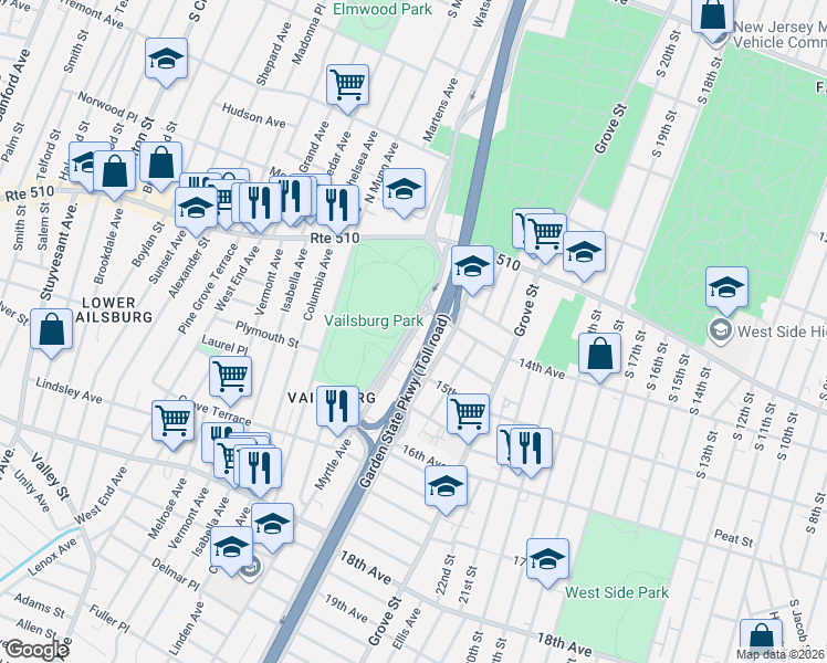 map of restaurants, bars, coffee shops, grocery stores, and more near 66 South Devine Street in Newark
