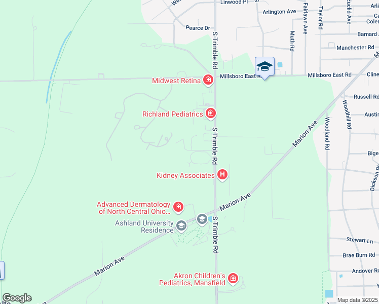 map of restaurants, bars, coffee shops, grocery stores, and more near 570 North Trimble Road in Mansfield