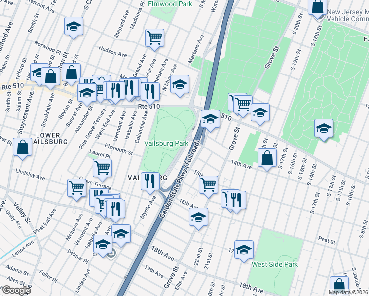 map of restaurants, bars, coffee shops, grocery stores, and more near 66 South Devine Street in Newark