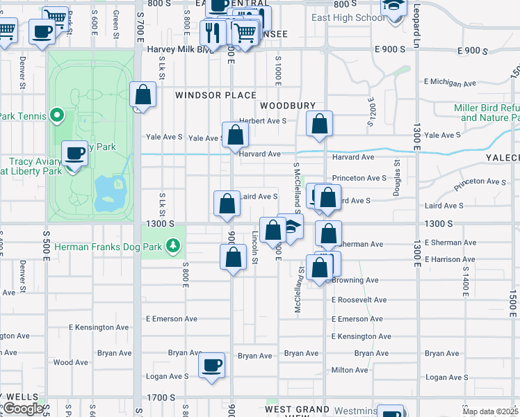 map of restaurants, bars, coffee shops, grocery stores, and more near 939 Laird Avenue South in Salt Lake City