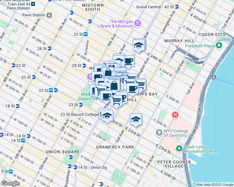 map of restaurants, bars, coffee shops, grocery stores, and more near in New York