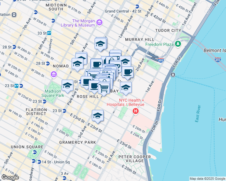 map of restaurants, bars, coffee shops, grocery stores, and more near in New York