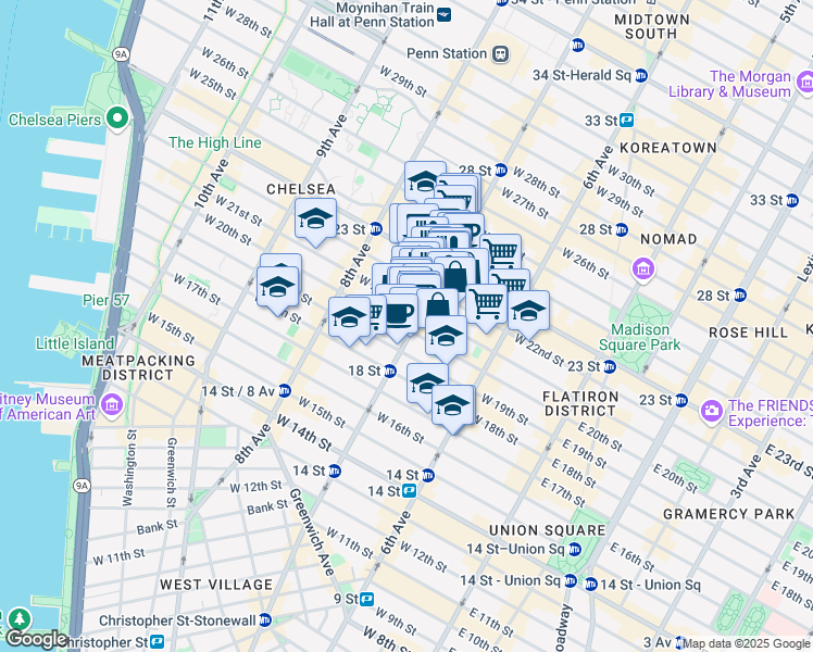 map of restaurants, bars, coffee shops, grocery stores, and more near in New York