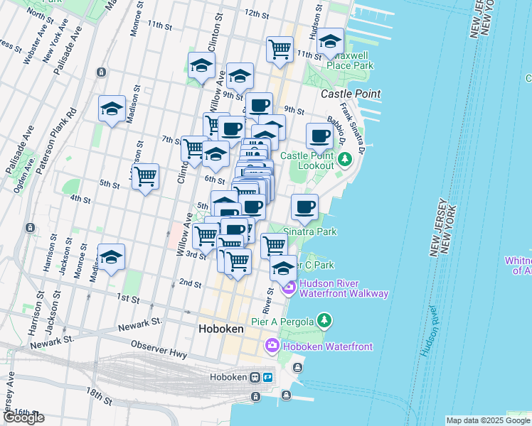 map of restaurants, bars, coffee shops, grocery stores, and more near 531 County Road 679 in Hoboken
