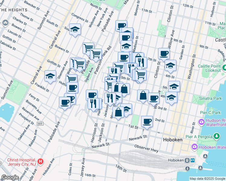 map of restaurants, bars, coffee shops, grocery stores, and more near 655 4th Street in Hoboken