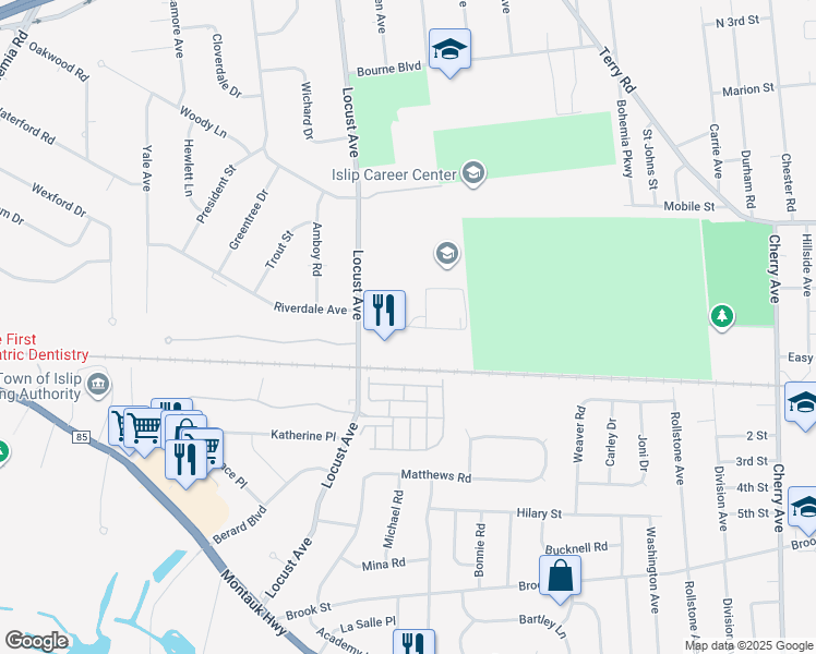 map of restaurants, bars, coffee shops, grocery stores, and more near Red Rock Ln in Oakdale