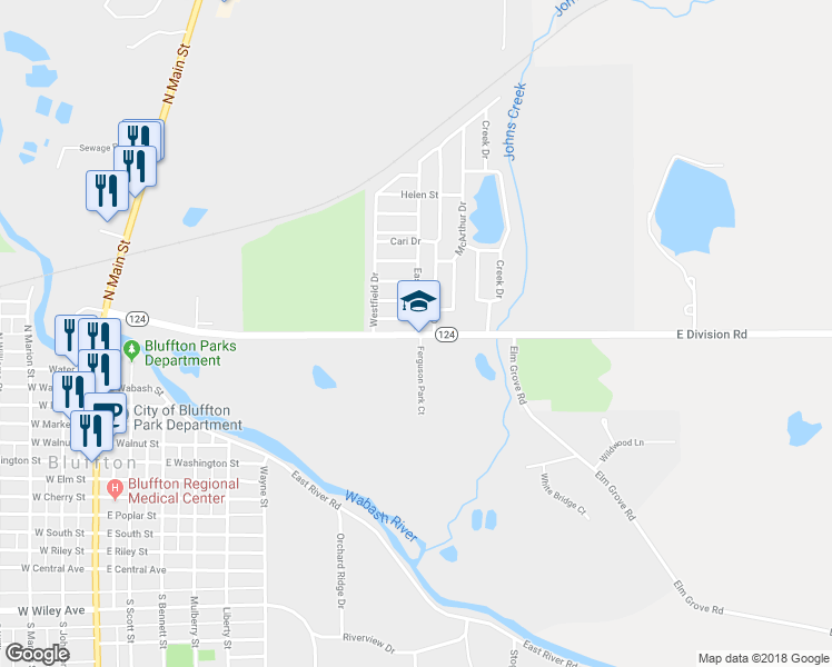 map of restaurants, bars, coffee shops, grocery stores, and more near 404 Eastmoor Drive in Bluffton