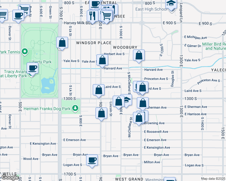 map of restaurants, bars, coffee shops, grocery stores, and more near 939 Laird Avenue South in Salt Lake City