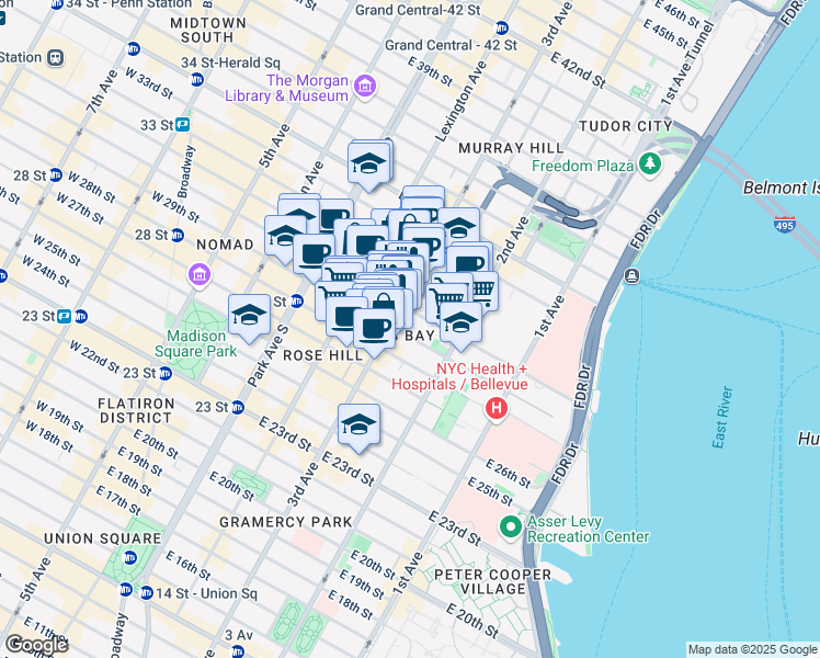 map of restaurants, bars, coffee shops, grocery stores, and more near in New York