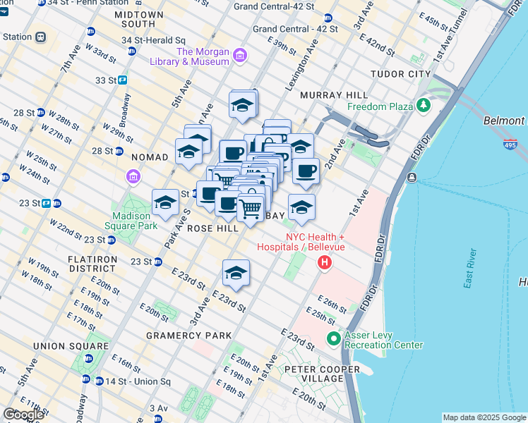 map of restaurants, bars, coffee shops, grocery stores, and more near in New York