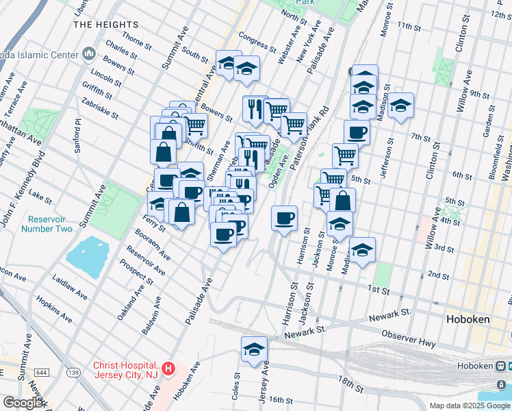 map of restaurants, bars, coffee shops, grocery stores, and more near 426 Palisade Avenue in Jersey City