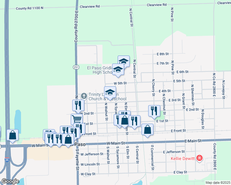 map of restaurants, bars, coffee shops, grocery stores, and more near N Sycamore St in El Paso