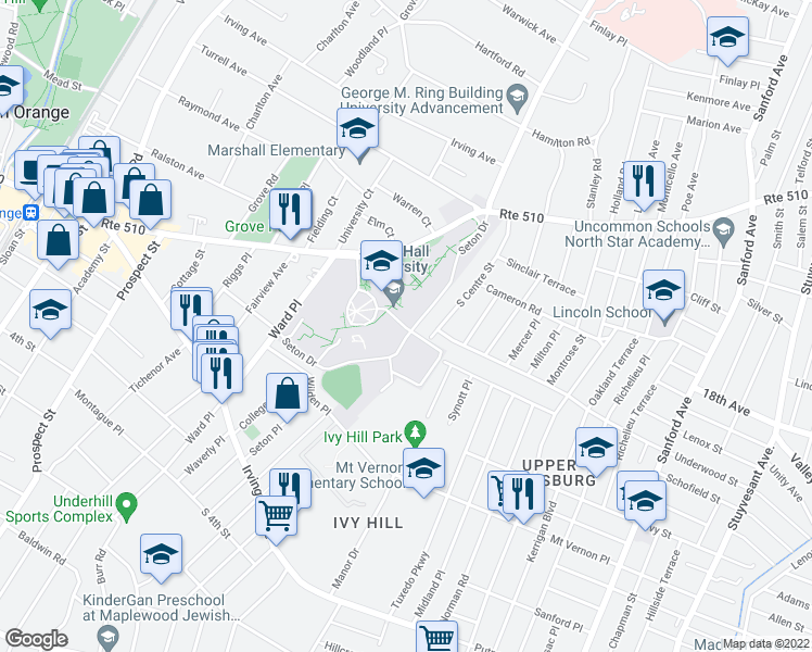 map of restaurants, bars, coffee shops, grocery stores, and more near 400 West South Orange Avenue in South Orange