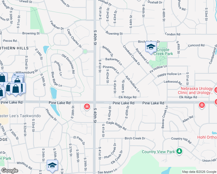 map of restaurants, bars, coffee shops, grocery stores, and more near 4200 Larkwood Road in Lincoln