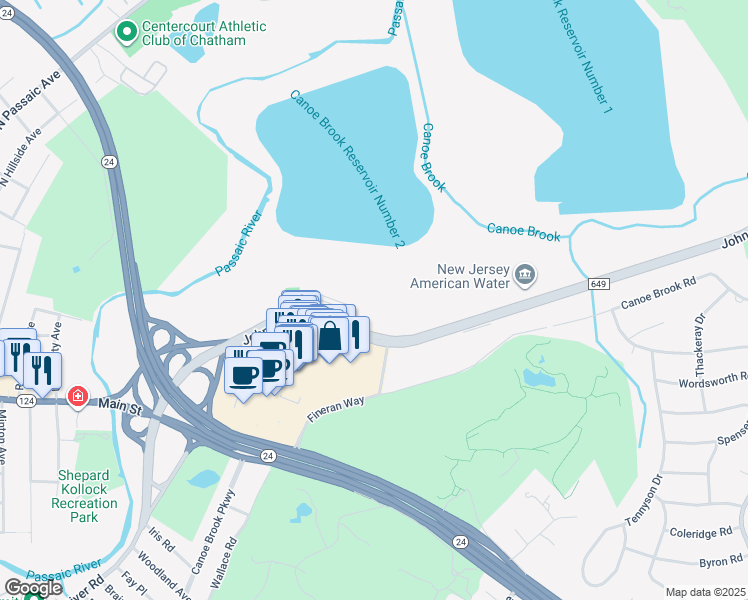map of restaurants, bars, coffee shops, grocery stores, and more near 103 John F Kennedy Parkway in Millburn