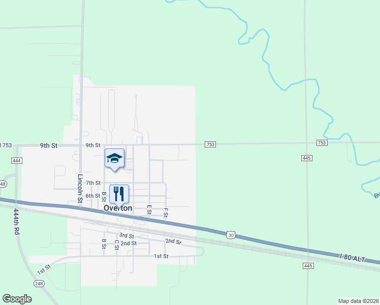 map of restaurants, bars, coffee shops, grocery stores, and more near 44400-44498 Road 753 in Overton
