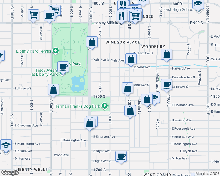 map of restaurants, bars, coffee shops, grocery stores, and more near 1229 South 800 East in Salt Lake City