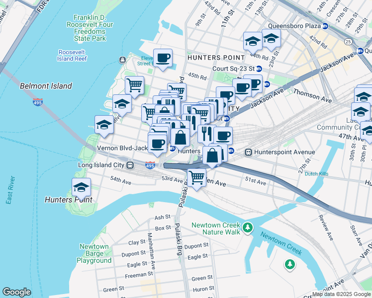 map of restaurants, bars, coffee shops, grocery stores, and more near in Queens