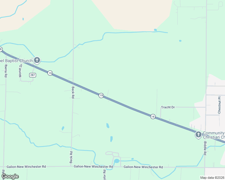 map of restaurants, bars, coffee shops, grocery stores, and more near 5900 Ohio 19 in Galion