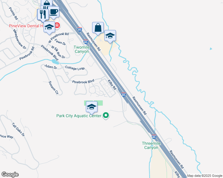map of restaurants, bars, coffee shops, grocery stores, and more near 2627 Kilby Road in Park City