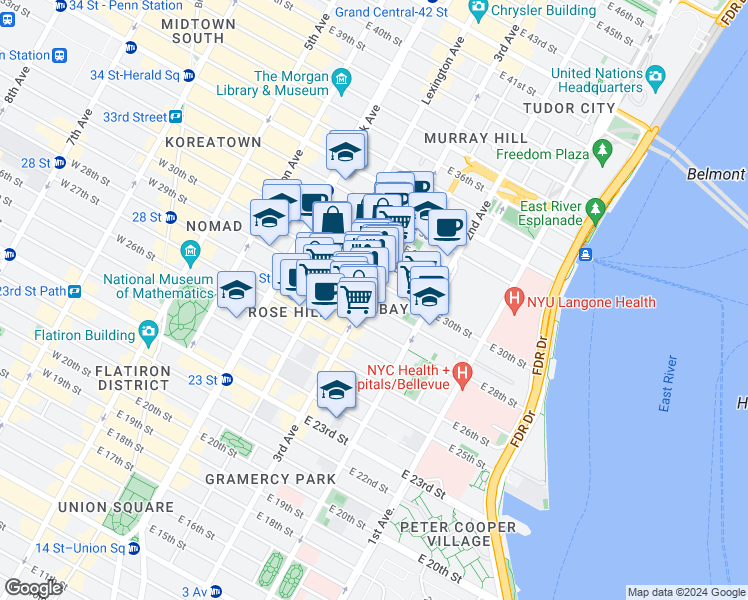 map of restaurants, bars, coffee shops, grocery stores, and more near in New York