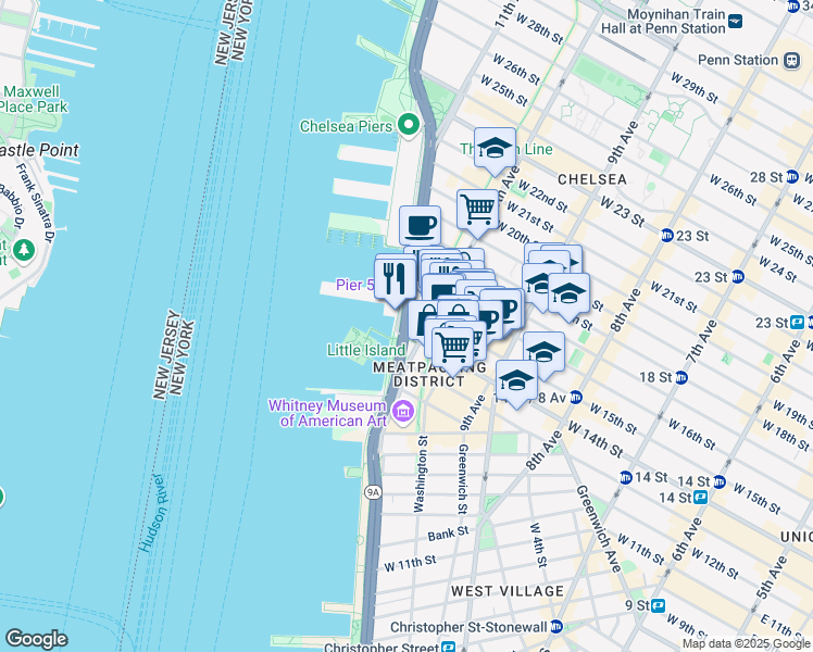 map of restaurants, bars, coffee shops, grocery stores, and more near in New York