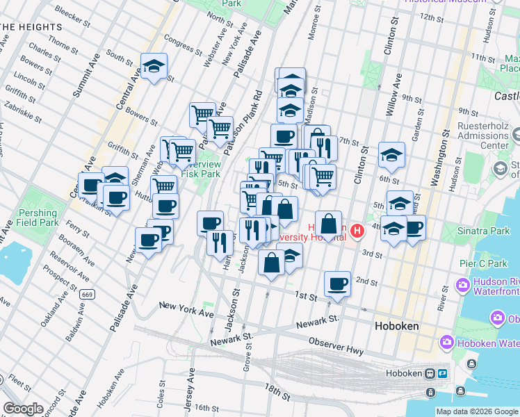 map of restaurants, bars, coffee shops, grocery stores, and more near 655 4th Street in Hoboken