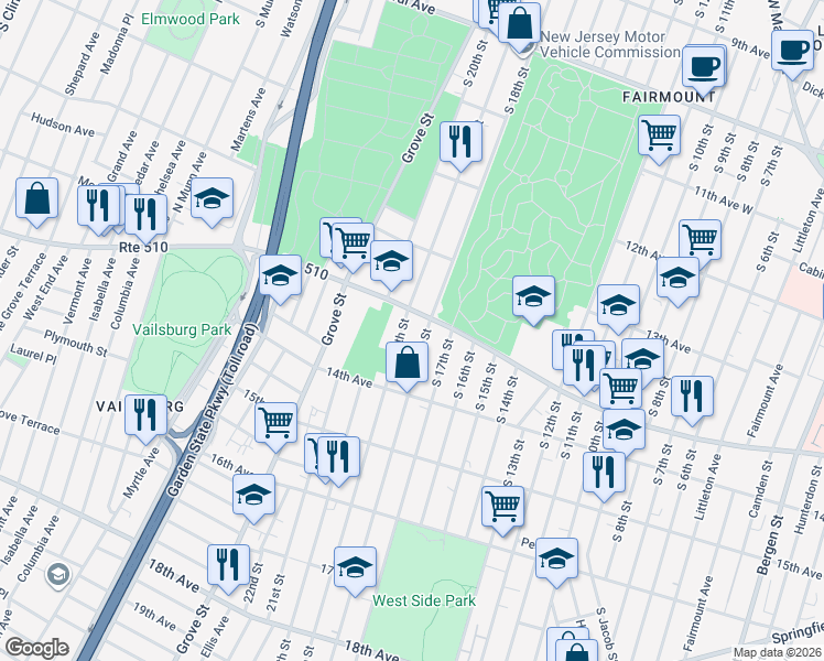 map of restaurants, bars, coffee shops, grocery stores, and more near in Newark