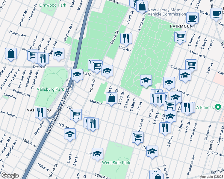map of restaurants, bars, coffee shops, grocery stores, and more near in Newark