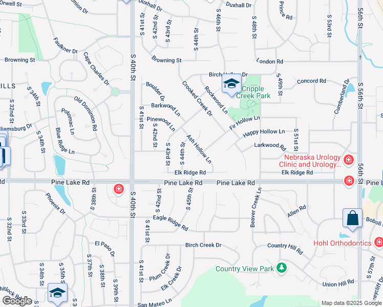 map of restaurants, bars, coffee shops, grocery stores, and more near 6801 Ash Hollow Lane in Lincoln