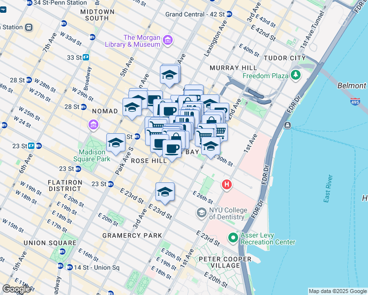 map of restaurants, bars, coffee shops, grocery stores, and more near in New York