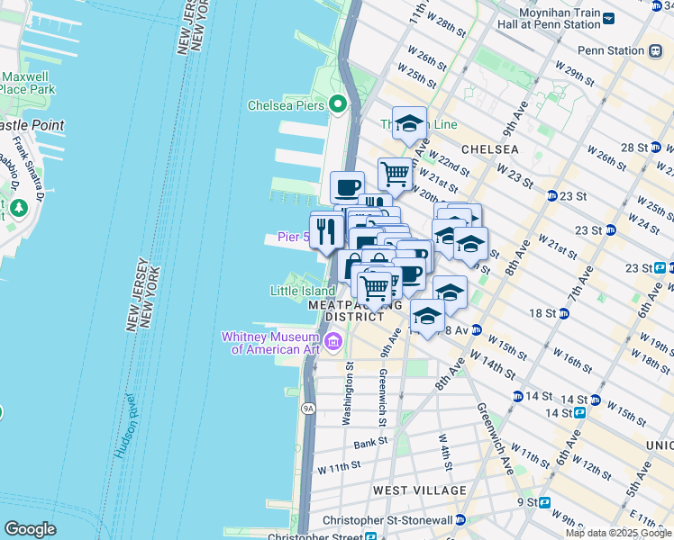 map of restaurants, bars, coffee shops, grocery stores, and more near in New York