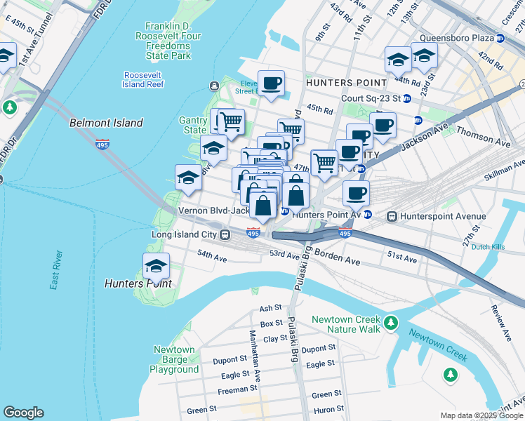 map of restaurants, bars, coffee shops, grocery stores, and more near 547 50th Avenue in Queens