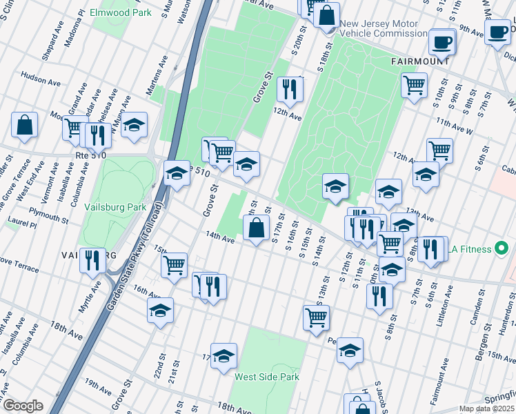 map of restaurants, bars, coffee shops, grocery stores, and more near in Newark