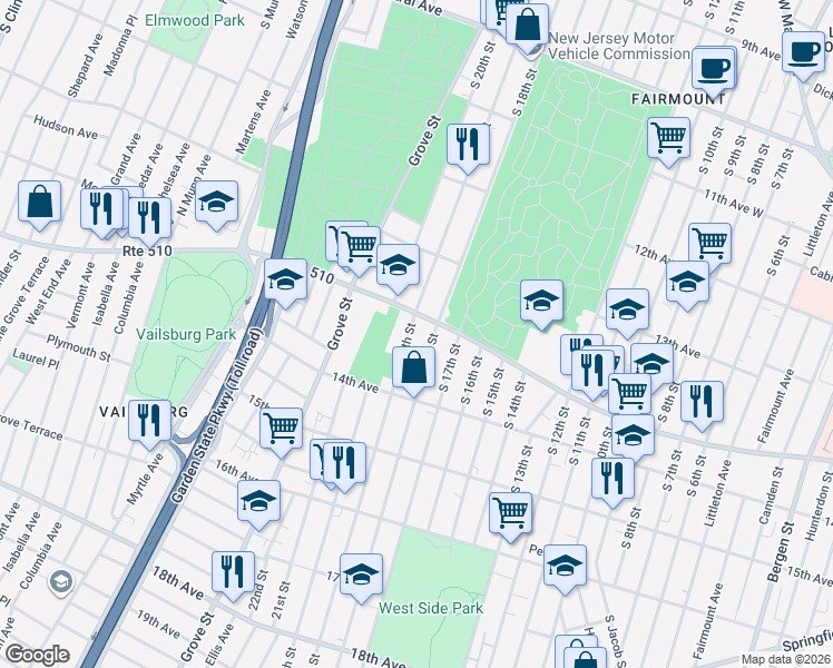 map of restaurants, bars, coffee shops, grocery stores, and more near in Newark
