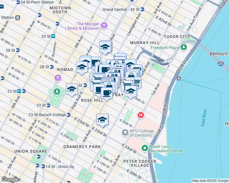 map of restaurants, bars, coffee shops, grocery stores, and more near in New York