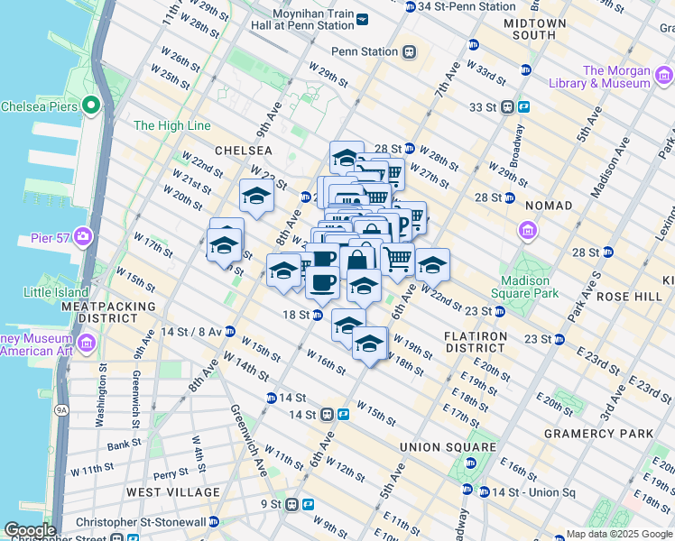 map of restaurants, bars, coffee shops, grocery stores, and more near in New York